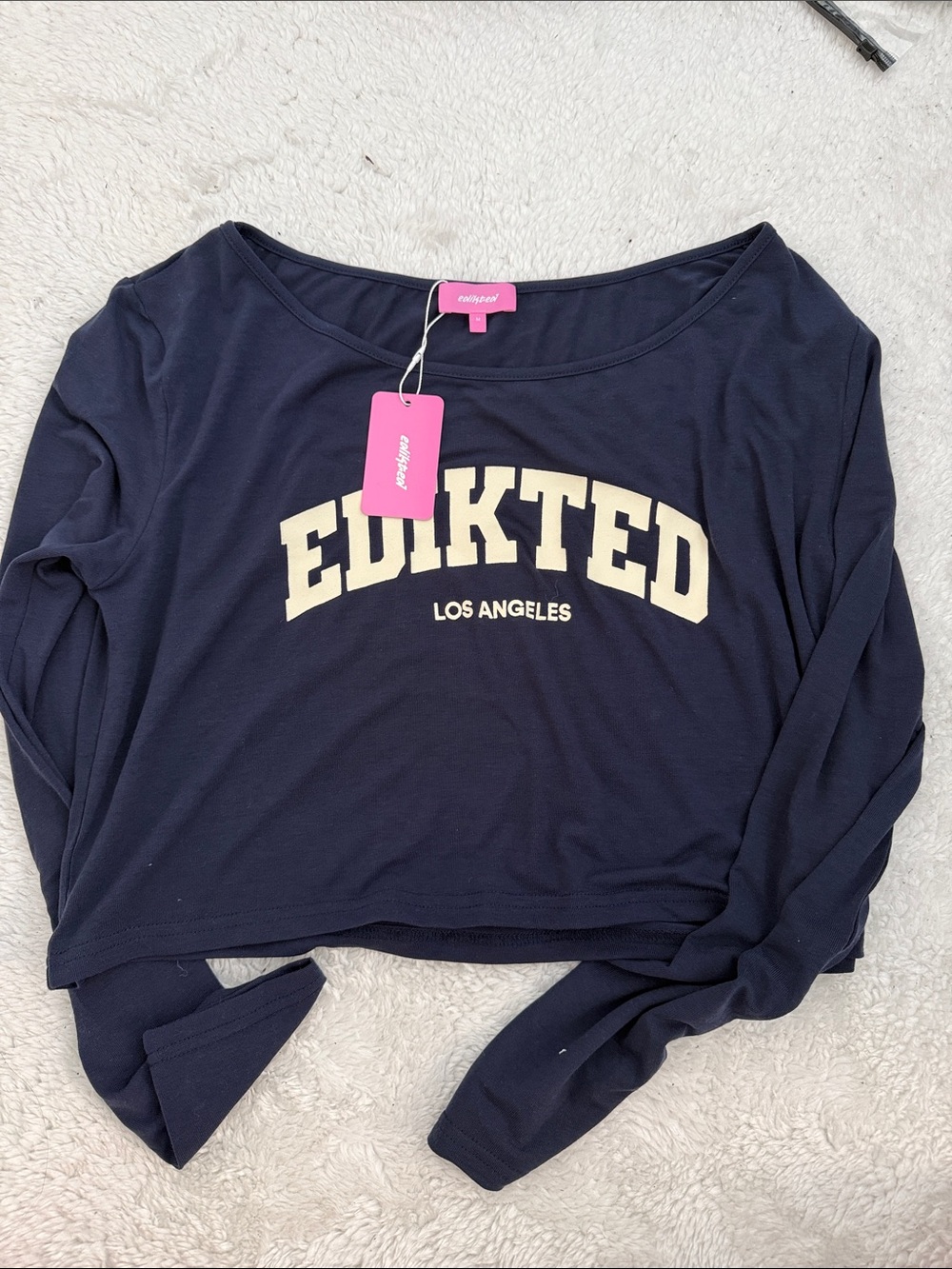 Edikted Los Angeles Navy Cropped Long-Sleeve Top
